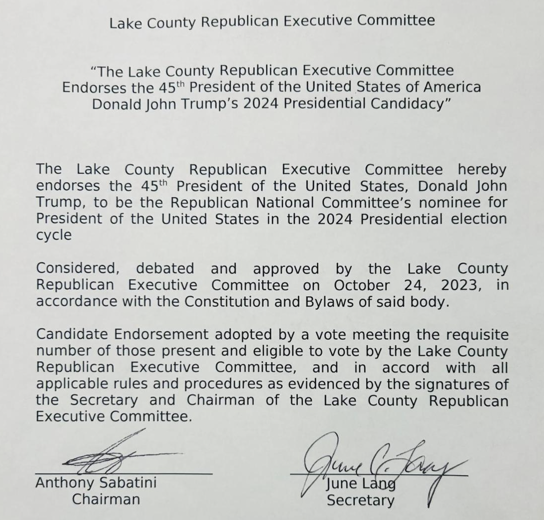 Lake County Endorse Donald Trump For President!